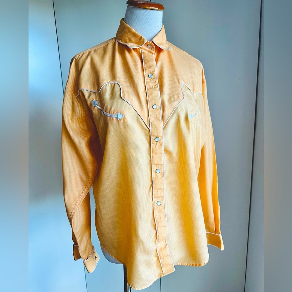 90s White Horse Western Snap Button Up Orange 🧡 Size Medium Cowgirl Western OSU - Picture 5 of 10